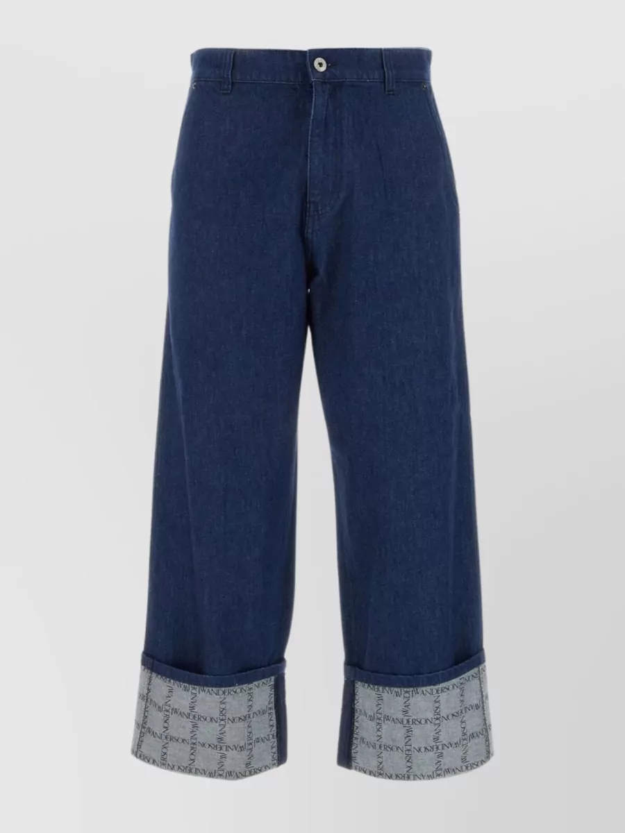Shop Jw Anderson Wide-leg Cut Cropped Denim Trousers In Blue
