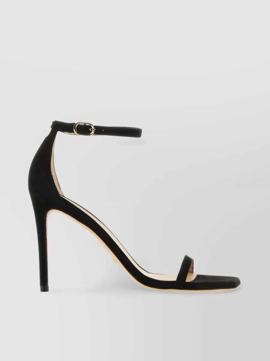 Shop Stuart Weitzman Suede Stiletto Sandals With Open Toe And Single Strap In Black