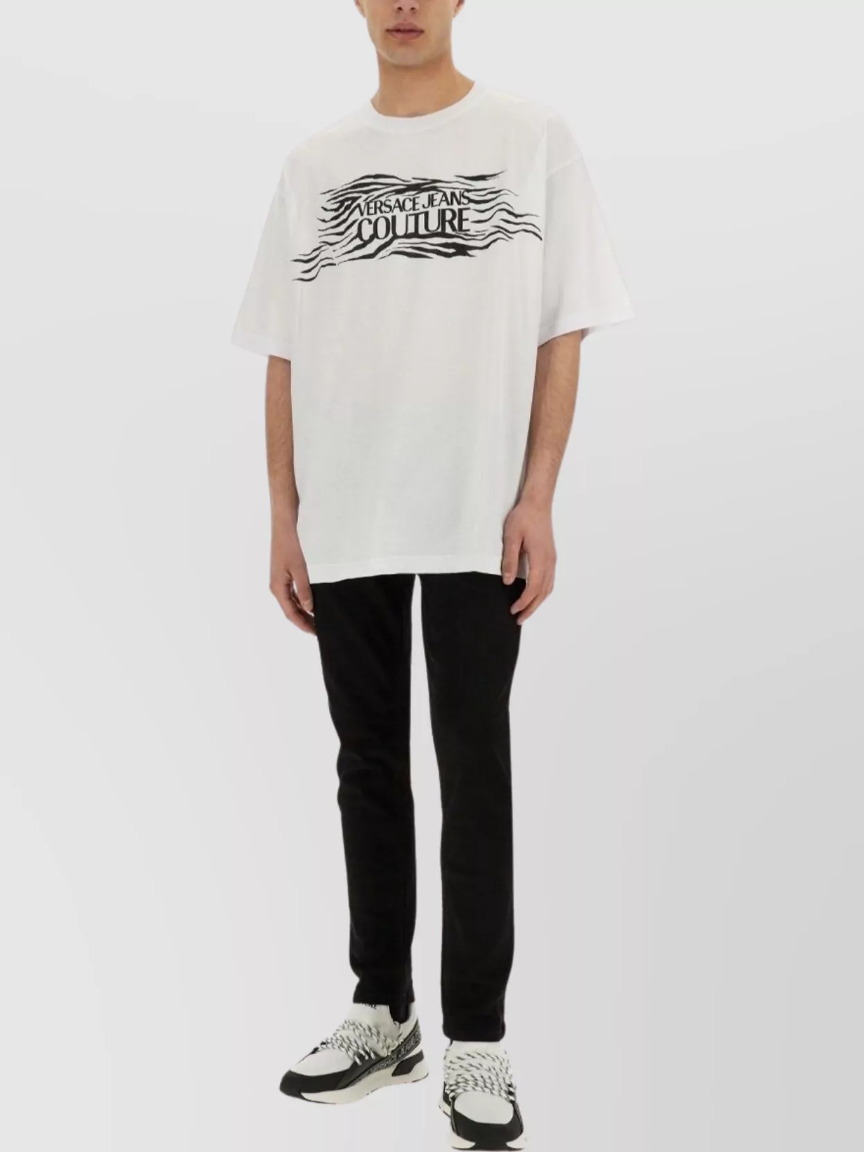 Shop Versace Jeans Couture Zebra Rhinestone Logo T-shirt