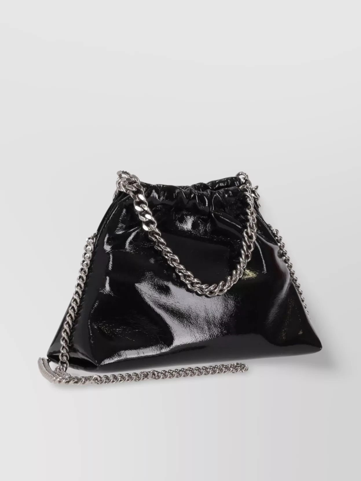 Stella Mccartney Mini Crinkled Patent Drawstring Bag Chain Strap