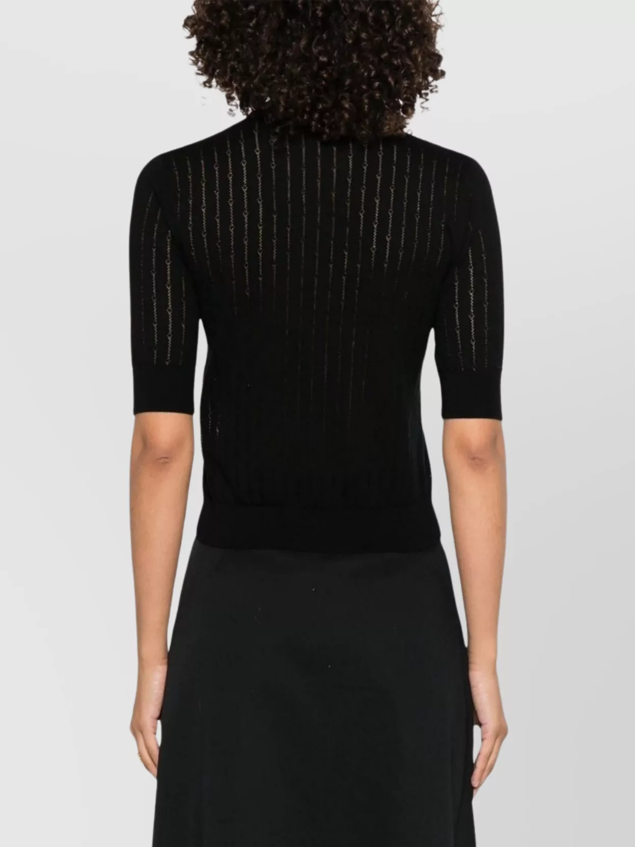 Max Mara Crewneck Metallic Thread Knitwear Sheer Short Sleeves In Black
