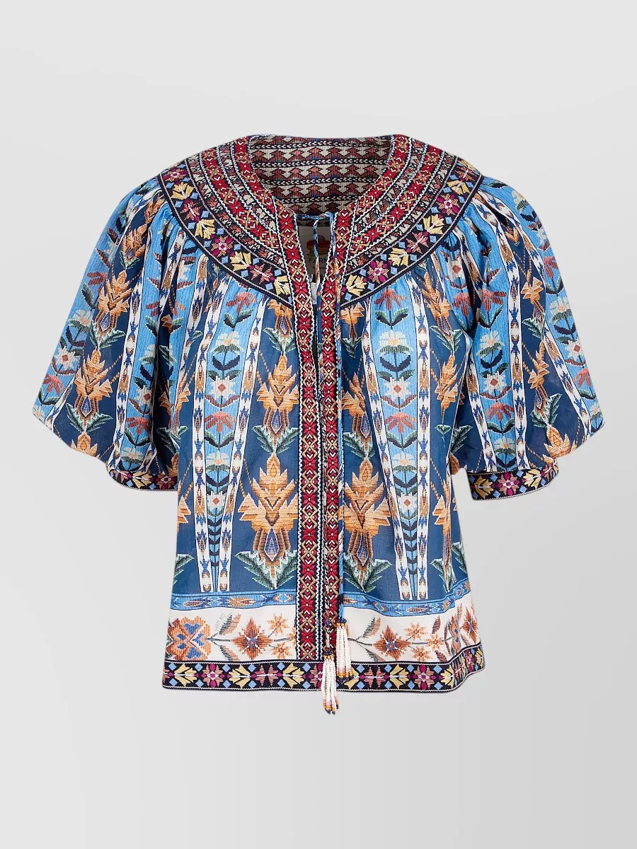 Farm Rio embroidered short sleeve blouse