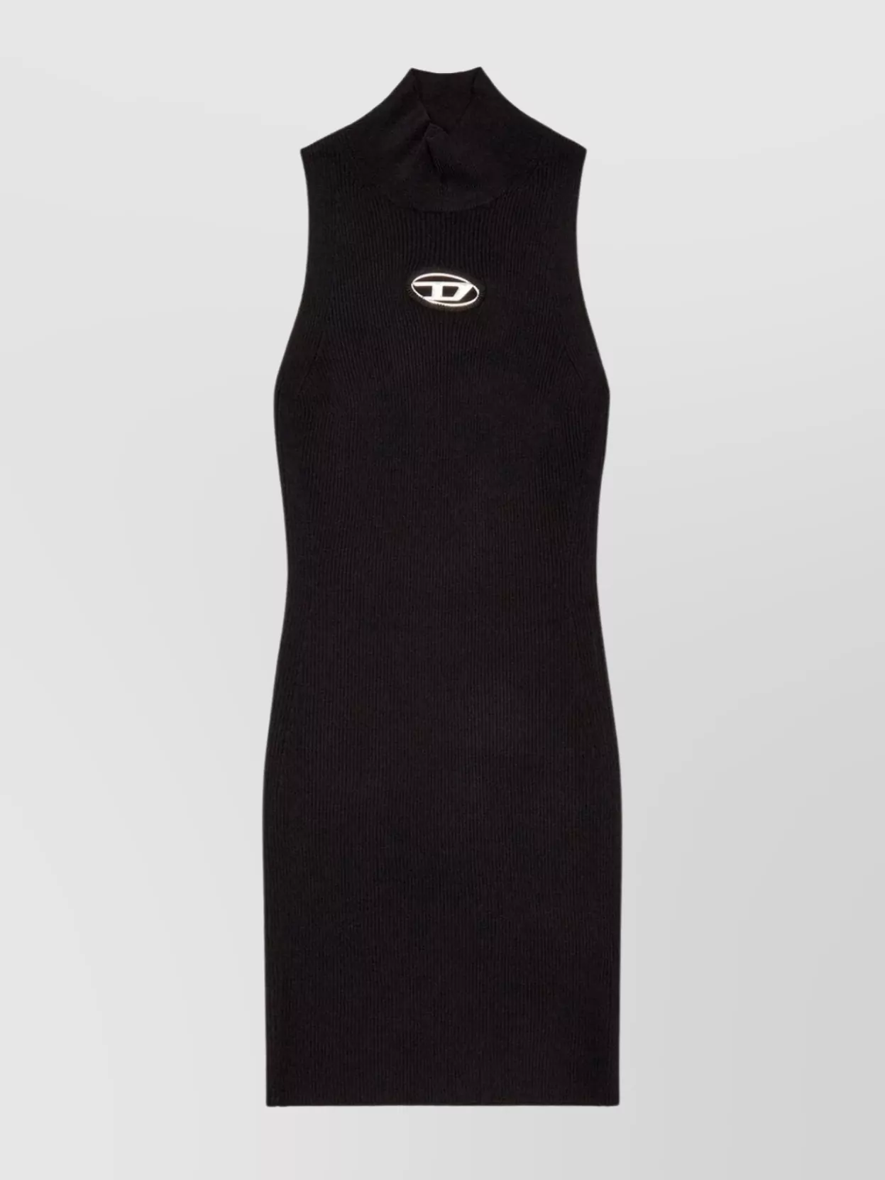 Shop Diesel Sleeveless Ribbed Knit Dress With Chest Cut-out In Black