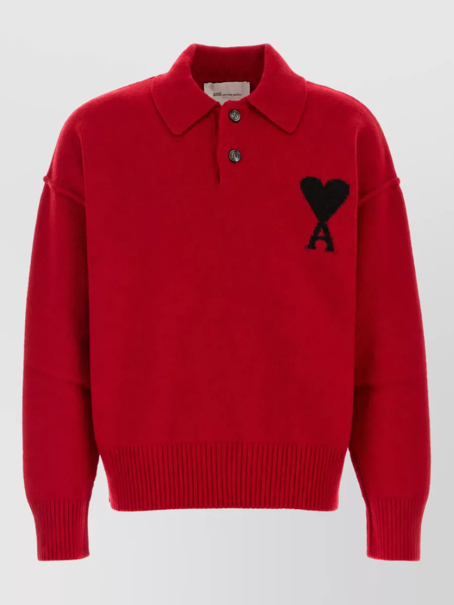 Ami Paris virgin wool long-sleeve polo shirt