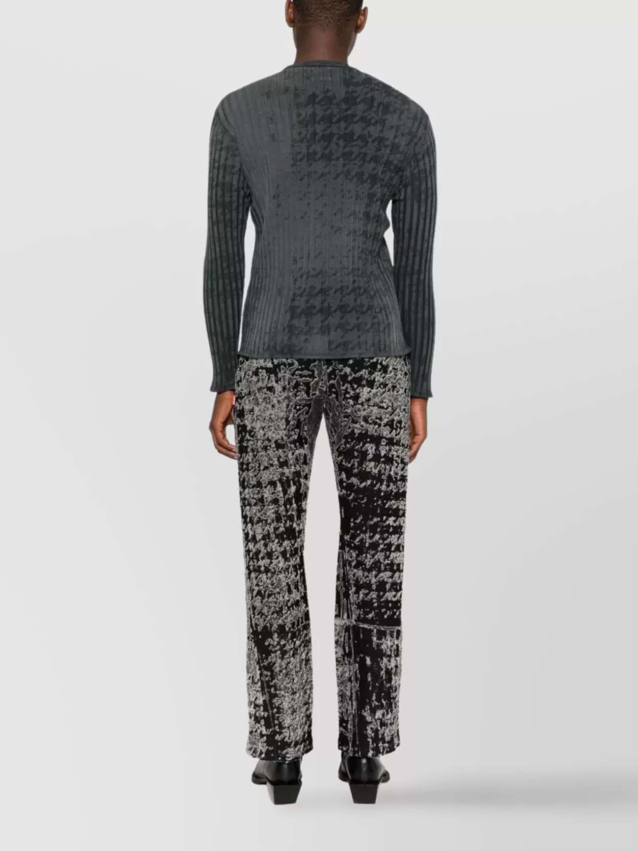Diesel Houndstooth Pattern Long Sleeve Ribbed Knit Top