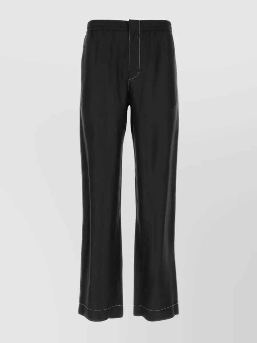 Shop Prada Contrasting Stitchings Silk Wide-leg Trousers In Black