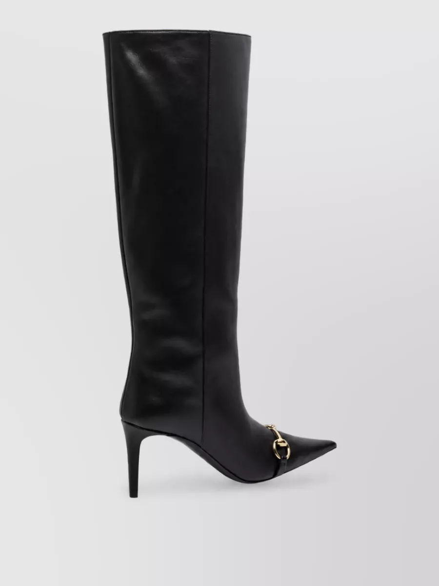 Gucci Leather Slip-On Mid-Heel Boots