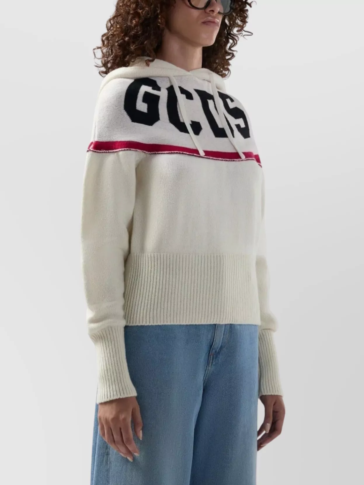 Gcds Cropped Hoodie With Logo And Hood In Metallic