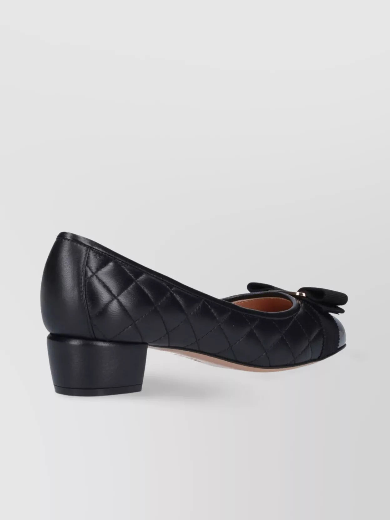 Ferragamo Quilted Bow Round Toe Low Block Heel
