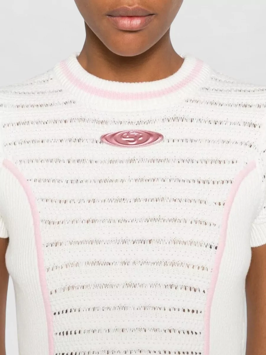 Casablanca Cropped Logo-Trim Knitted Top