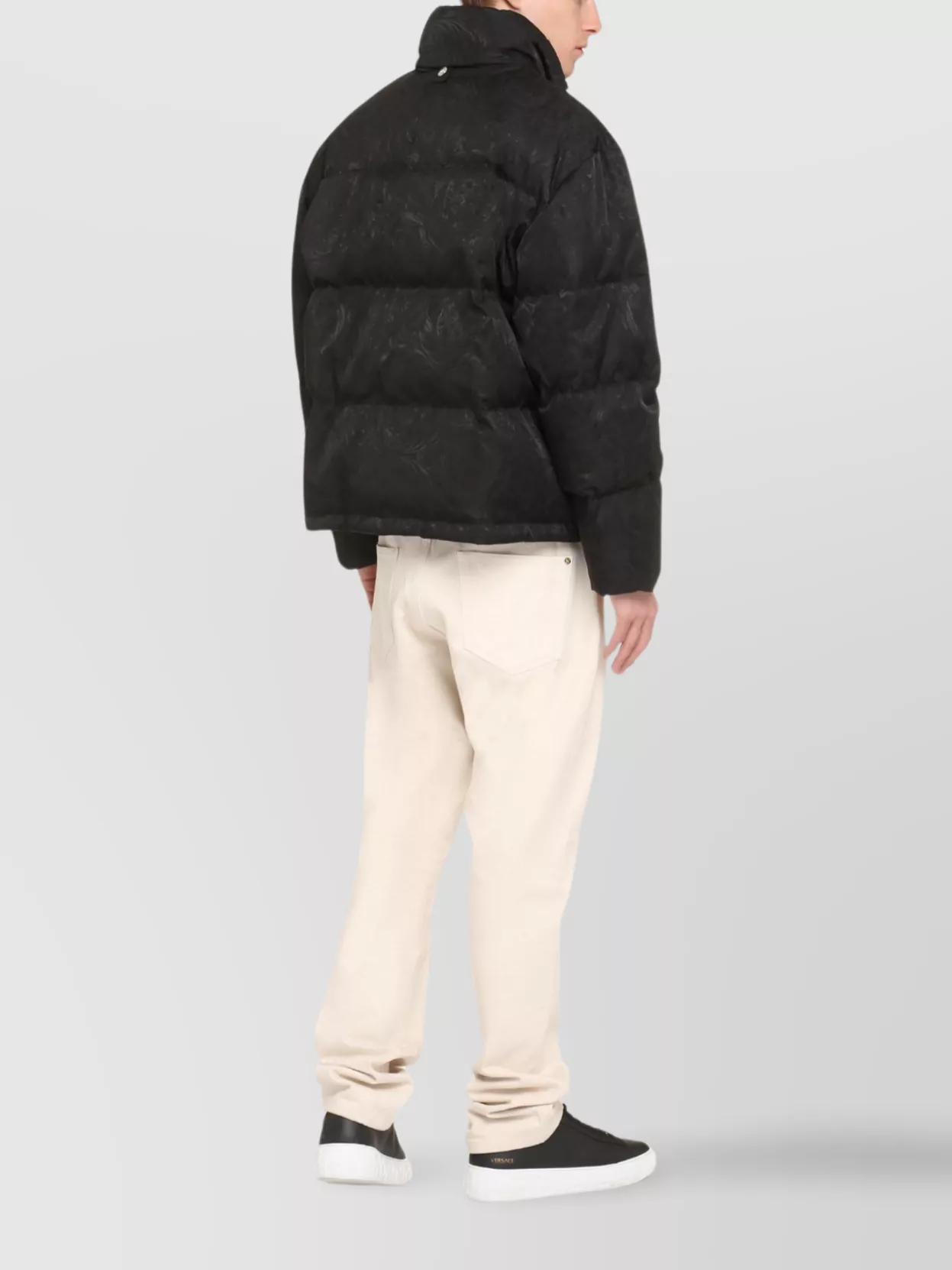 Versace Full Zip Down Jacket With All-Over Pattern