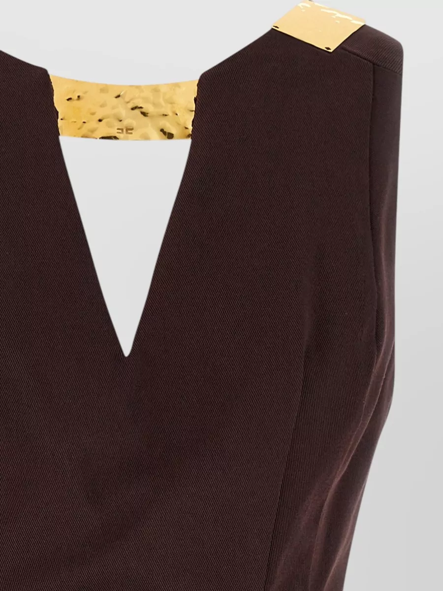 Elisabetta Franchi V Neck Sleeveless Dress Gold Tone Detail