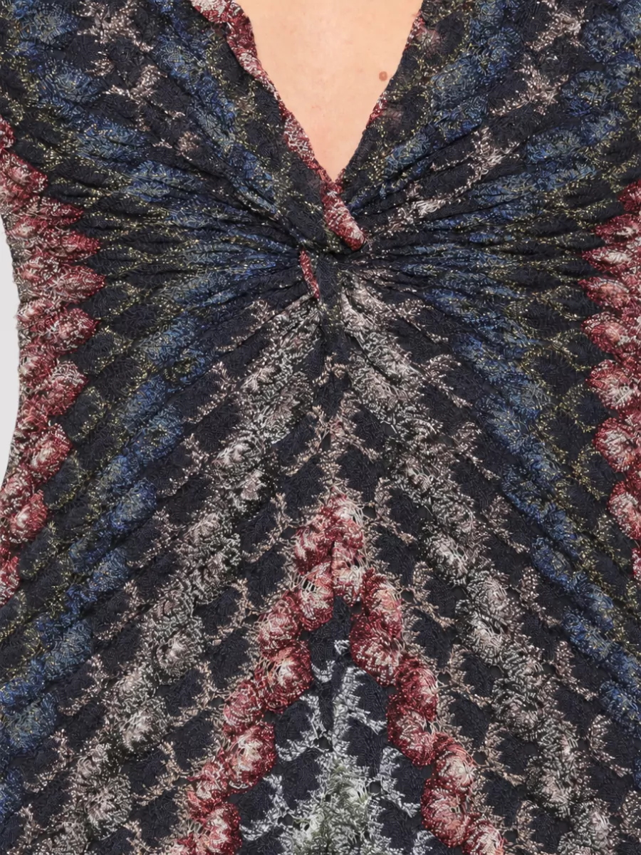 Missoni Metallic Printed V-Neck Sleeveless Draped Maxi Dress