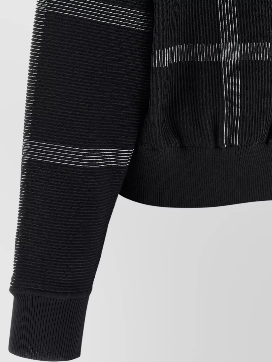 Pleats Please Issey Miyake Ribbed Checked Cropped Crew Neck Long-Sleeve Jumper