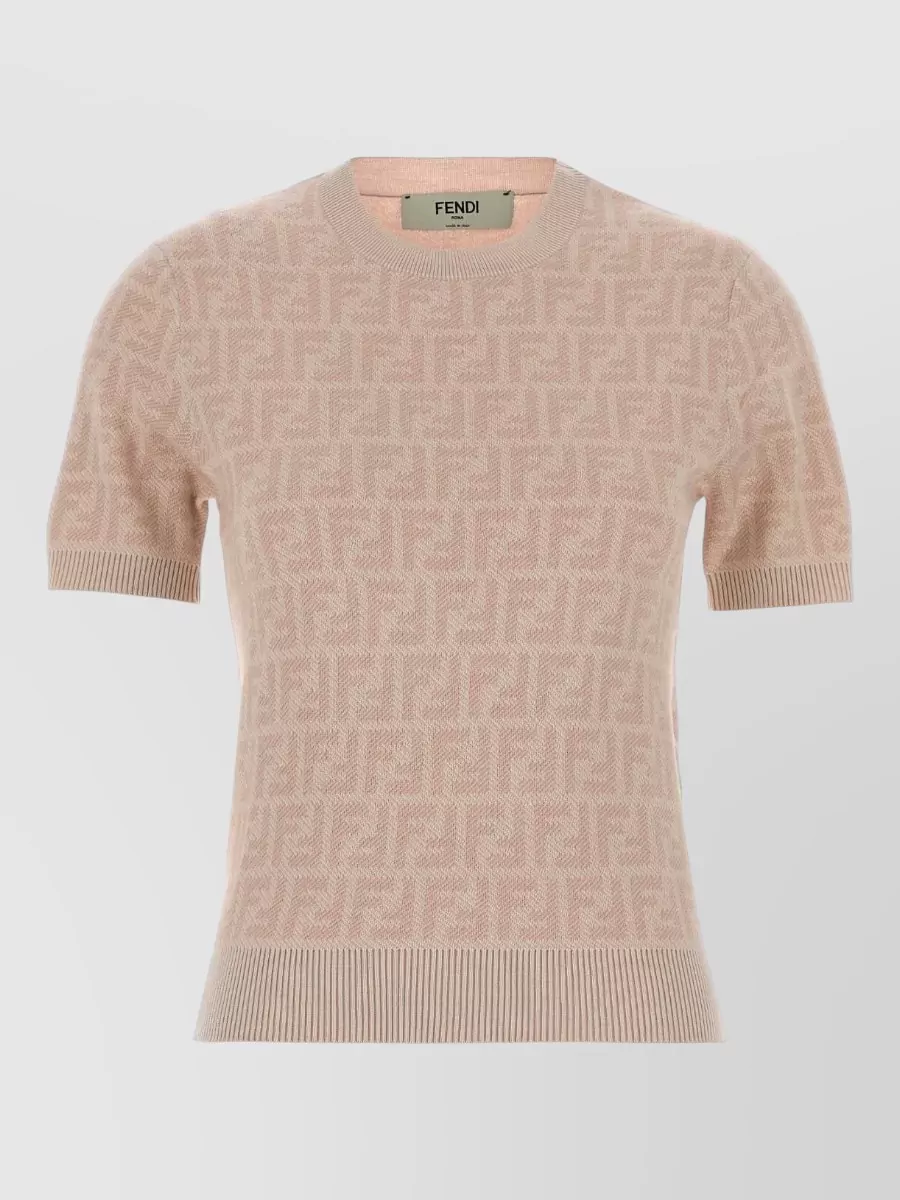 Fendi Wool Blend Sweater Crew Neck Textured In Pink