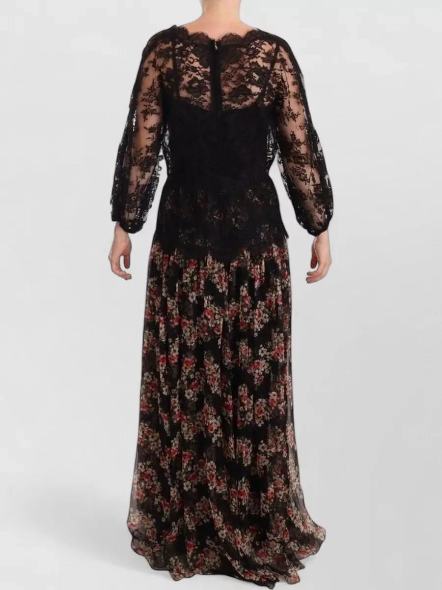 Dolce&Gabbana Silk Lace Floral Polka-Dot Maxi Dress