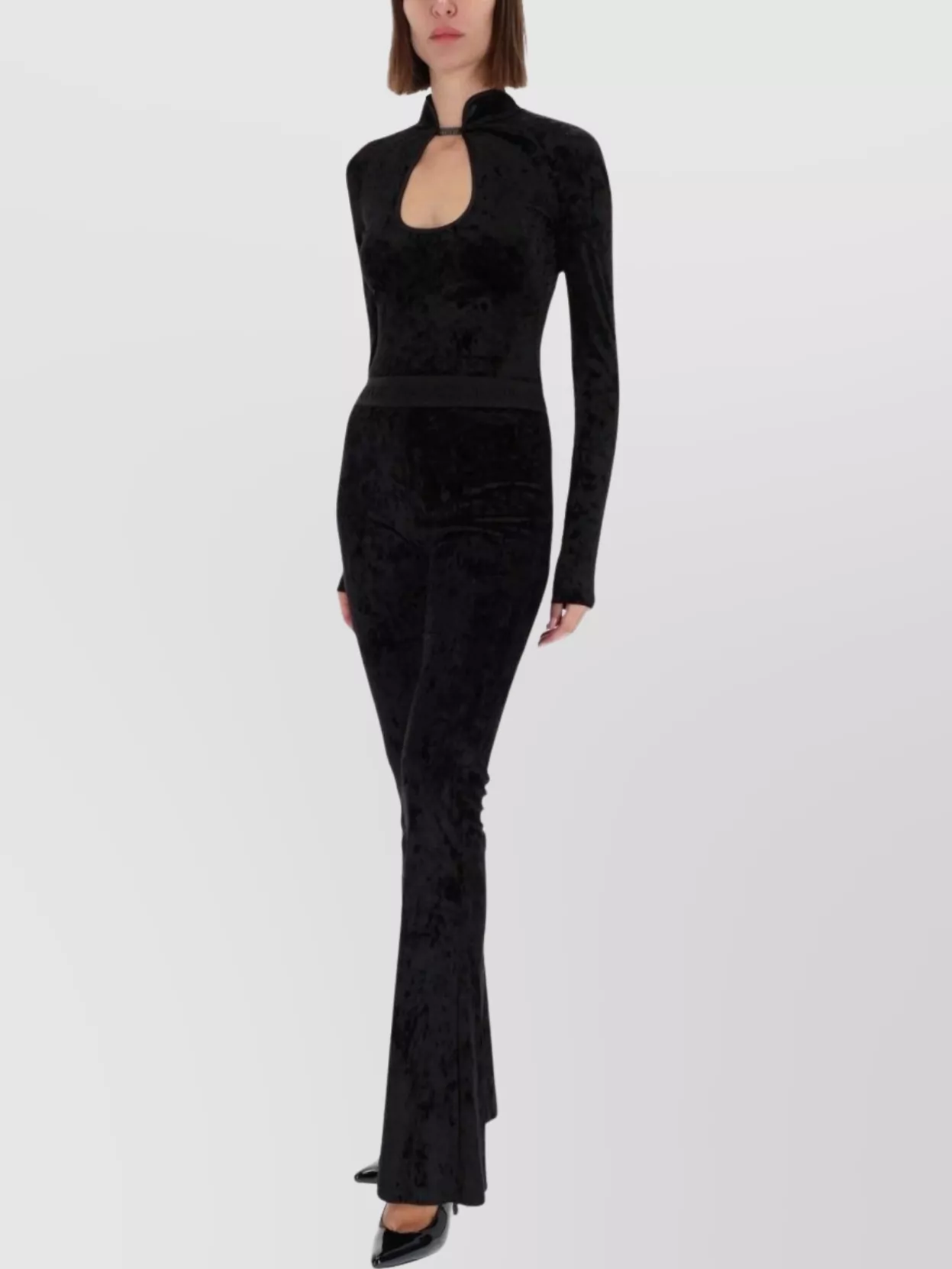 Versace Jeans Couture Velvet Flared Leg Trousers With Elastic Waistband In Black