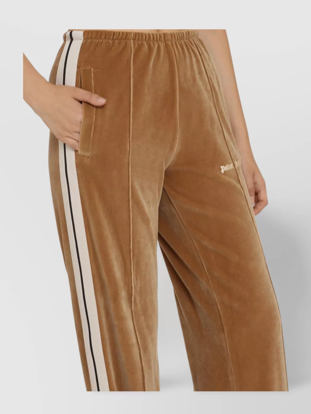 Shop Palm Angels Velvet Trousers With Contrasting Color Stripe