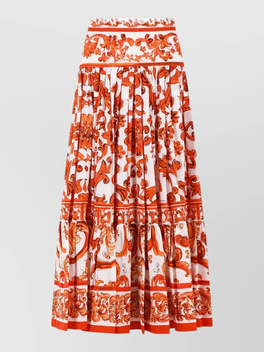 Dolce&Gabbana Maiolica Printed High-Rise Flared Cotton Maxi Skirt