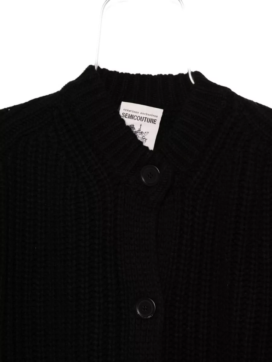 Semicouture Wool Round-Neck Long-Sleeve Cardigan