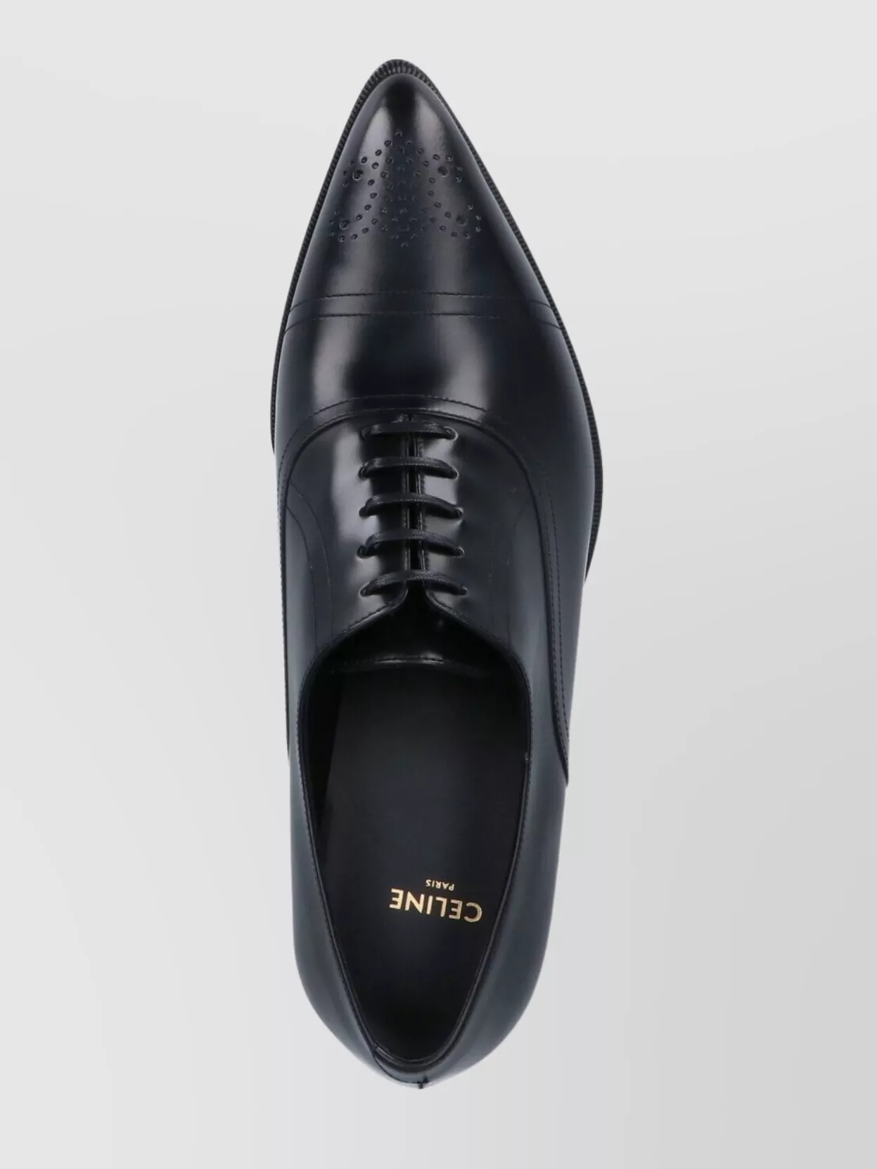 Celine Pointed Toe Lace Shoes With Perforated Detailing In Black