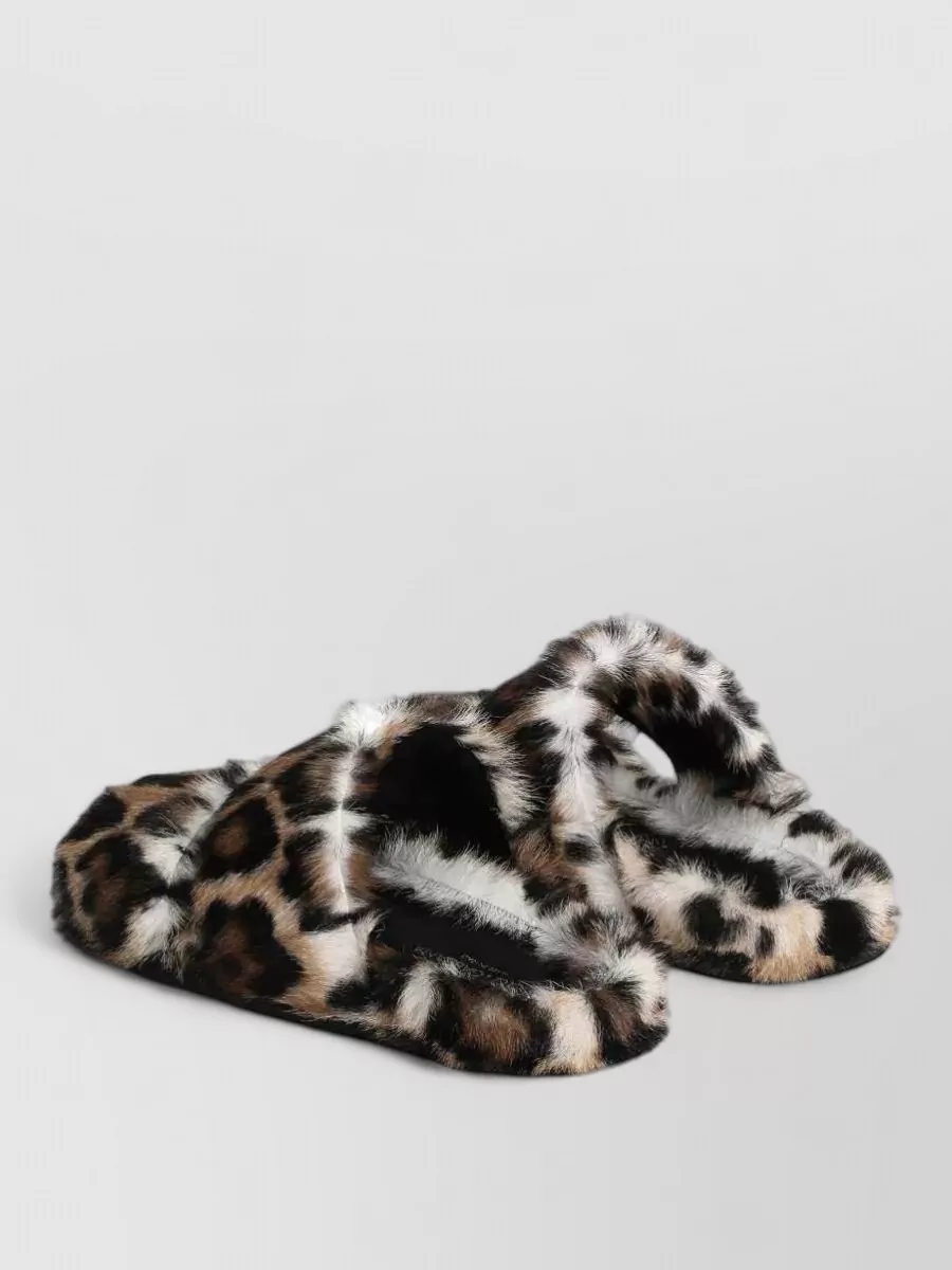 Dolce&Gabbana Leather Leopard-Print Fur-Trim Slippers