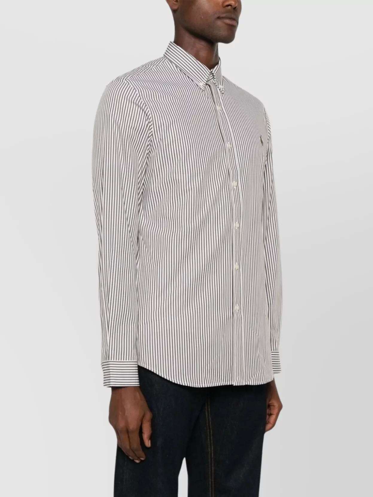 Ralph Lauren Striped Cotton Blend Shirt With Curved Hem