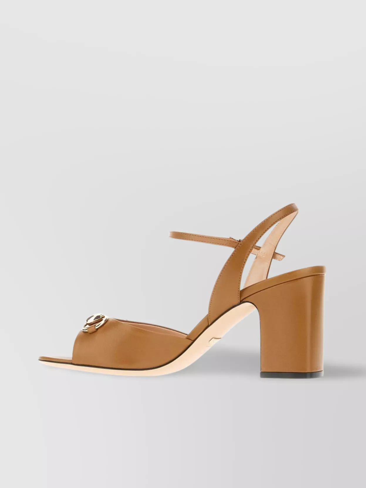 Gucci Leather Block Heel Sandals With Gold-tone Hardware