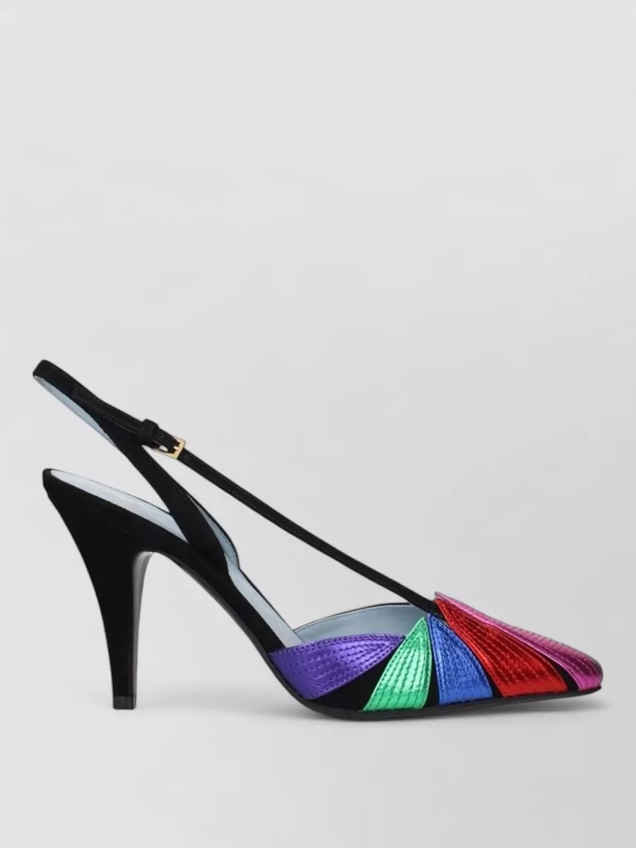 Valentino Garavani Suede Leather Multicolor Panel Slingback High Heel Sandals