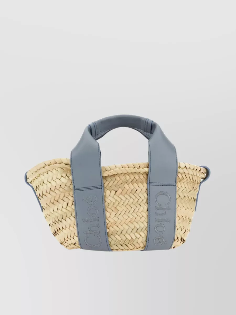 Shop Chloé Woven Raffia Tote With Leather Trim In Beige