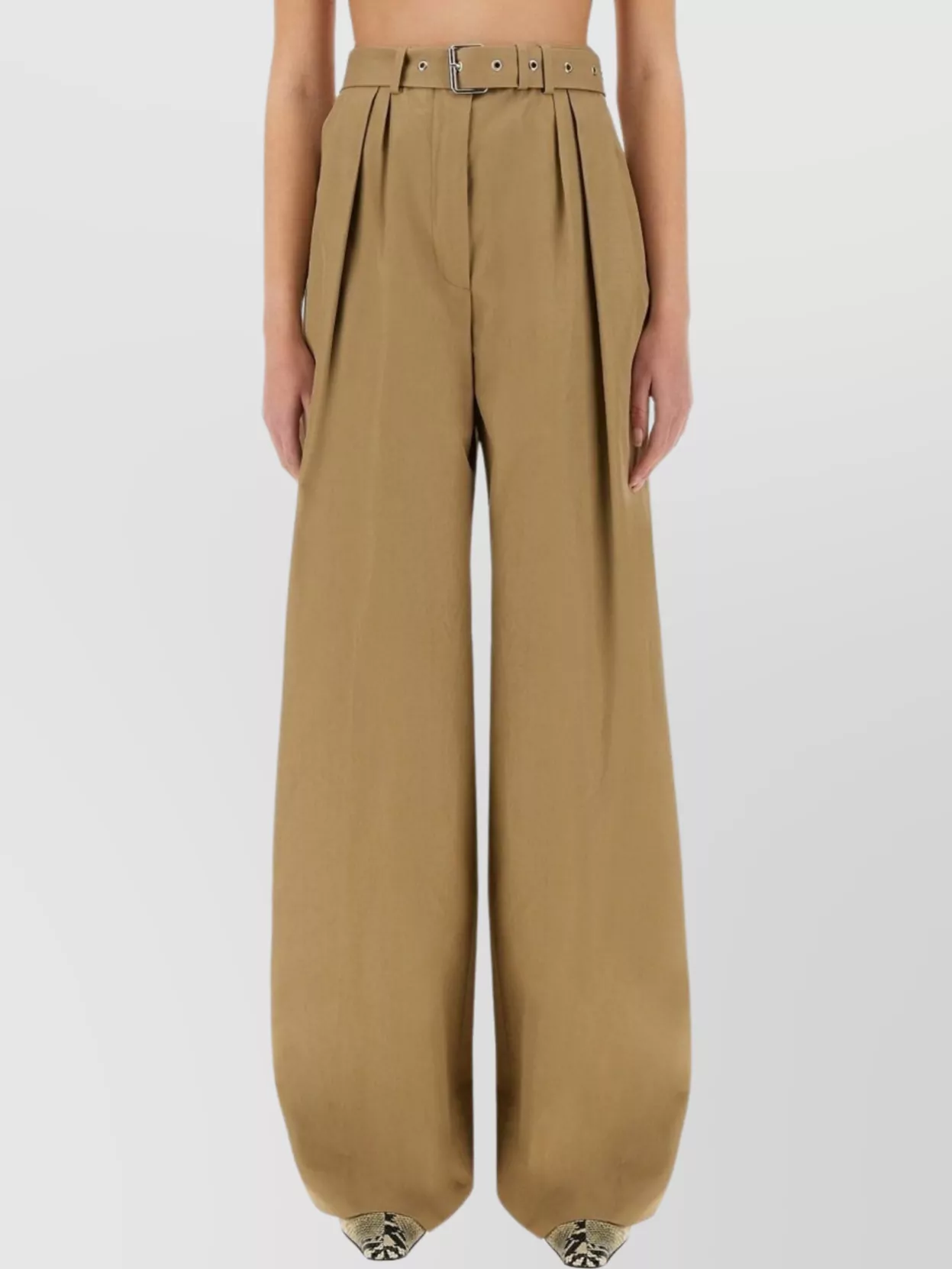 Dries Van Noten High Waist Wide Leg Trousers With Belt In Brown