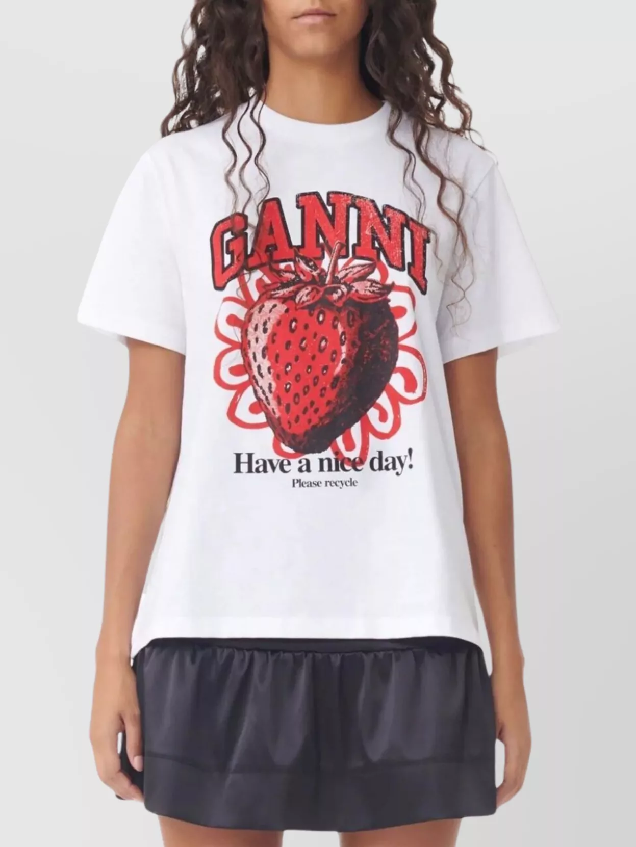Ganni Strawberry Graphic Print Crew Neck T-Shirt