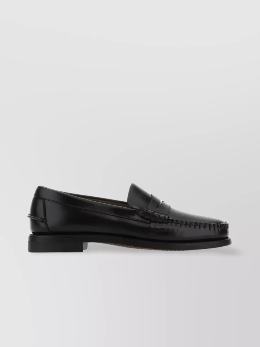 Shop Sebago Moc Toe Leather Loafers With Stacked Heel In Black