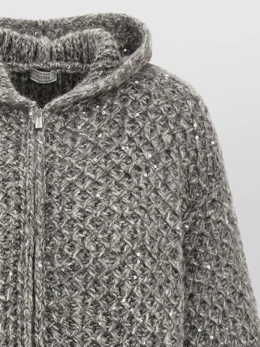Peserico Alpaca Wool Sequin Hooded Zipped Cardigan