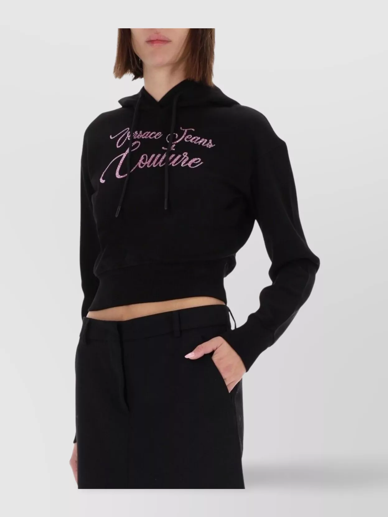 Versace Jeans Couture Hooded Cropped Knitwear Drawstring