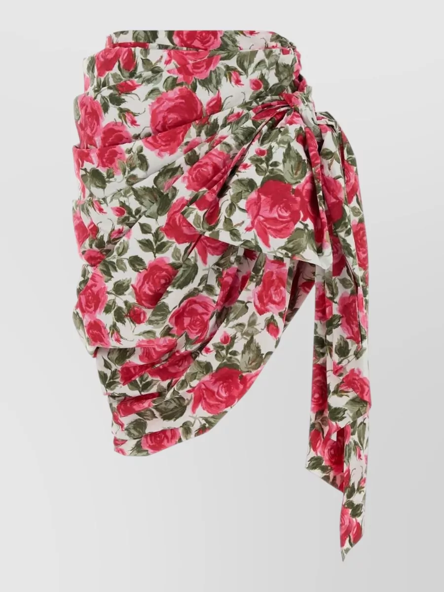 Chloé cotton floral-print draped asymmetric knee-length wrap skirt