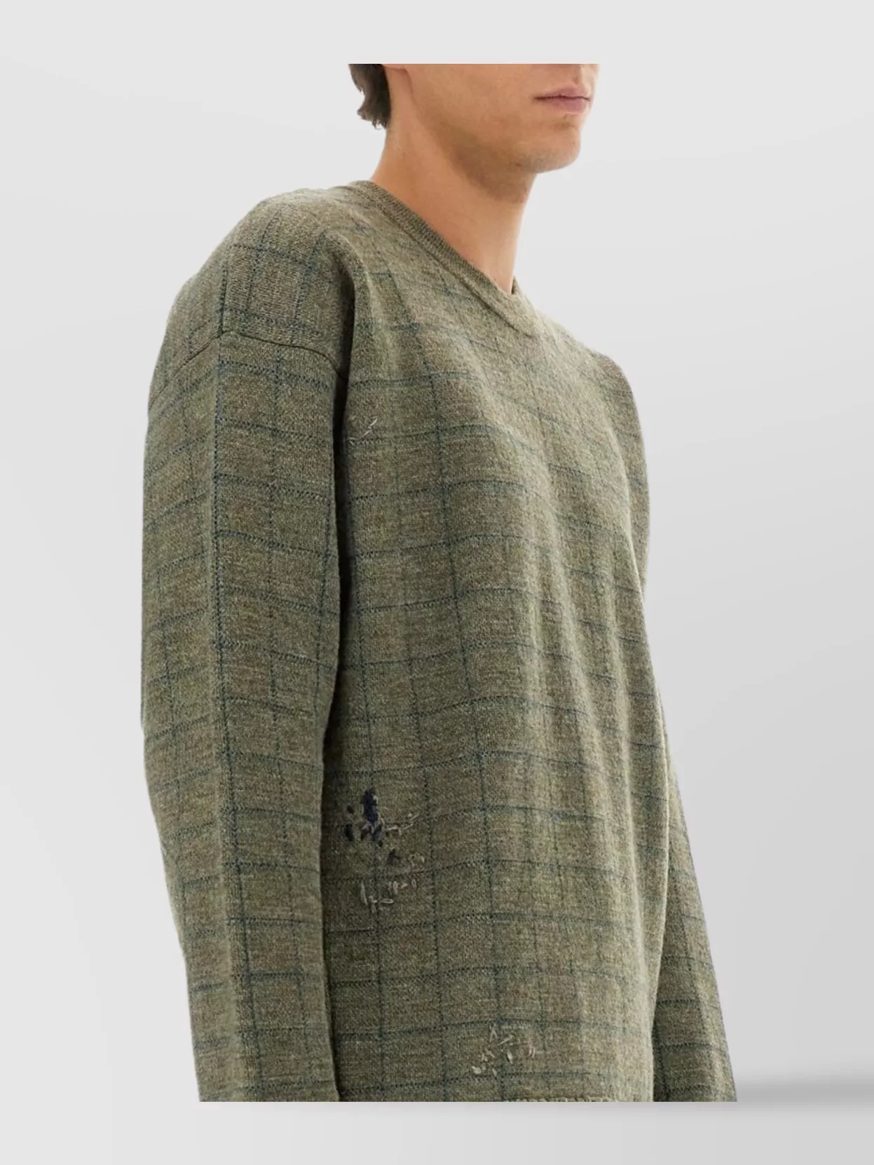 Maison Margiela Checked Knit Sweater Crew Neck Style