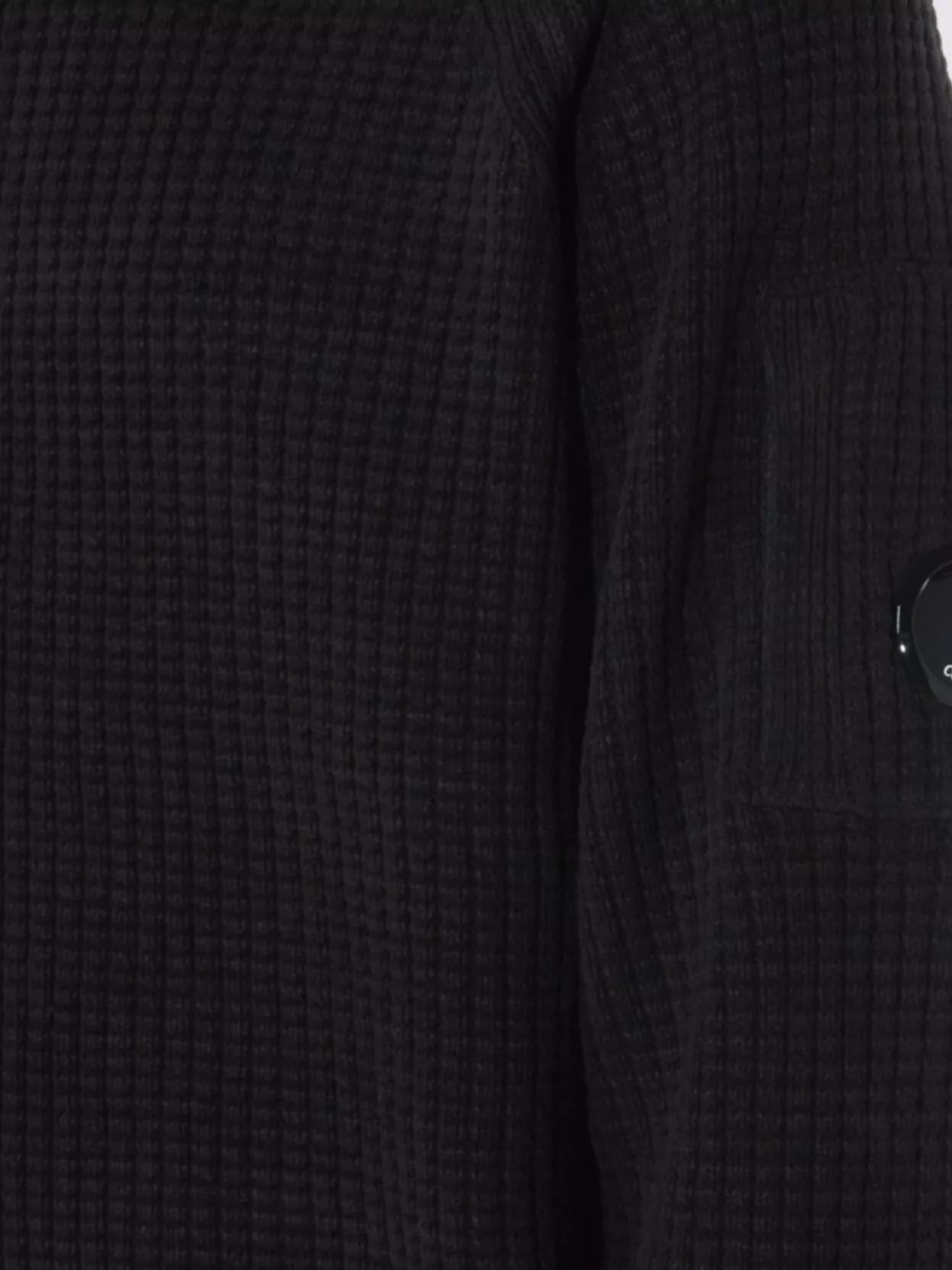 C.p. Company Long Sleeve Crew Neck Sweater With Arm Patches In Blue