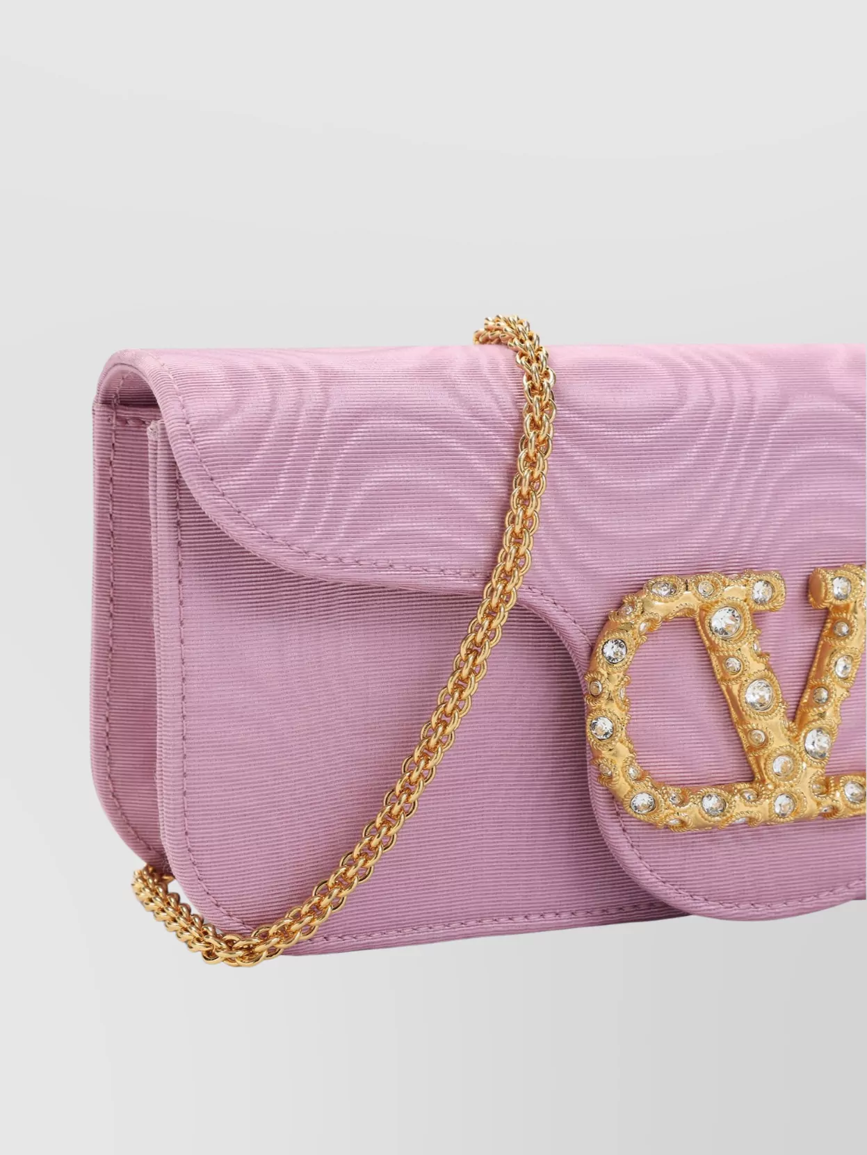 Valentino Garavani Moiré Textile Clutch Chain Strap