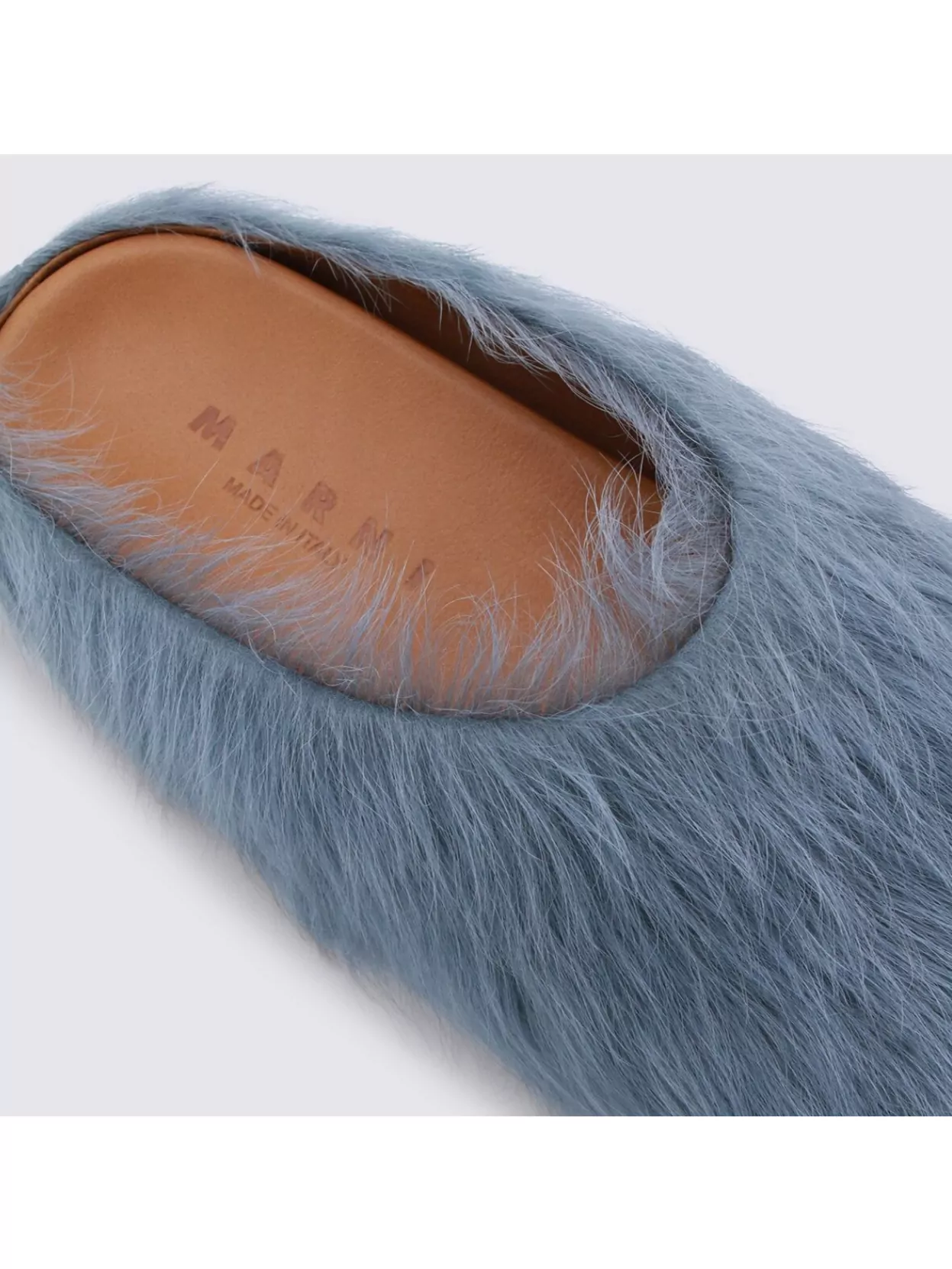 Marni Faux Fur Round Toe Slippers With Heel