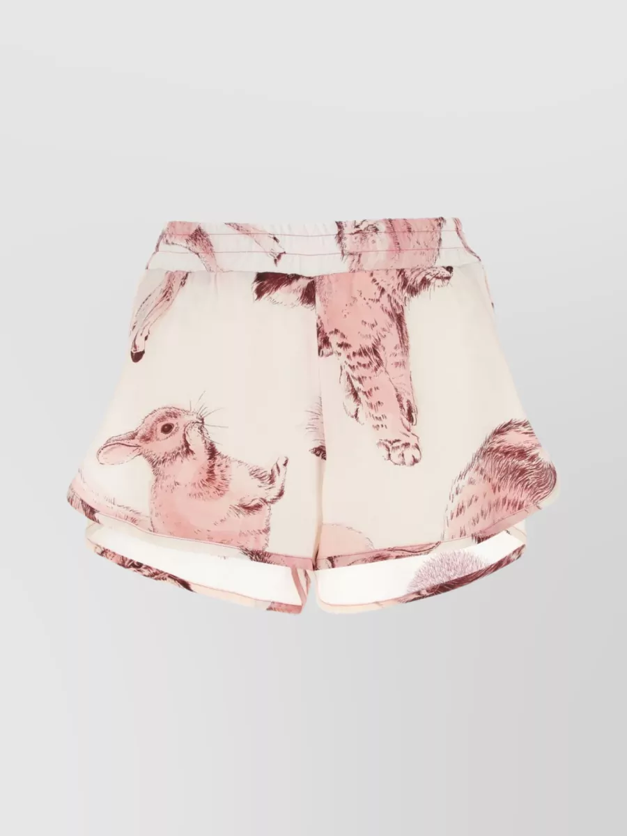 Shop Stella Mccartney Silk Satin Animal Print Shorts In Pastel