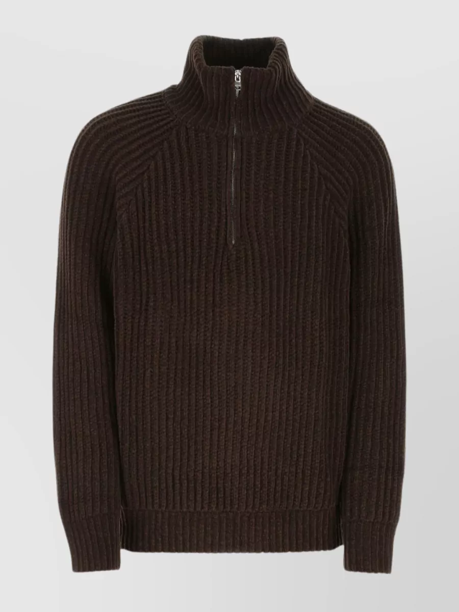 Shop Etudes Studio Ribbed Turtleneck Wool Blend Sweater In Brown