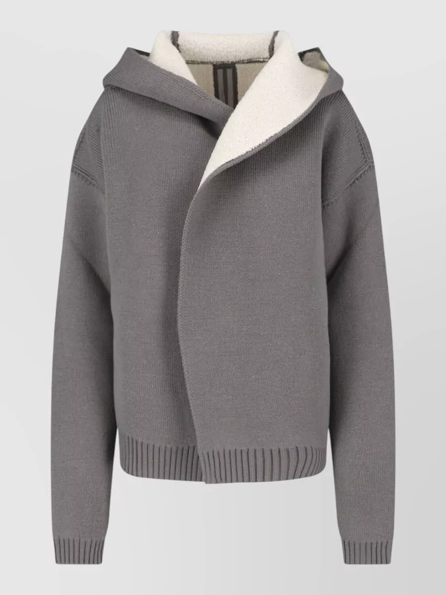 Rick Owens Ribbed-hem hooded wool cardigan