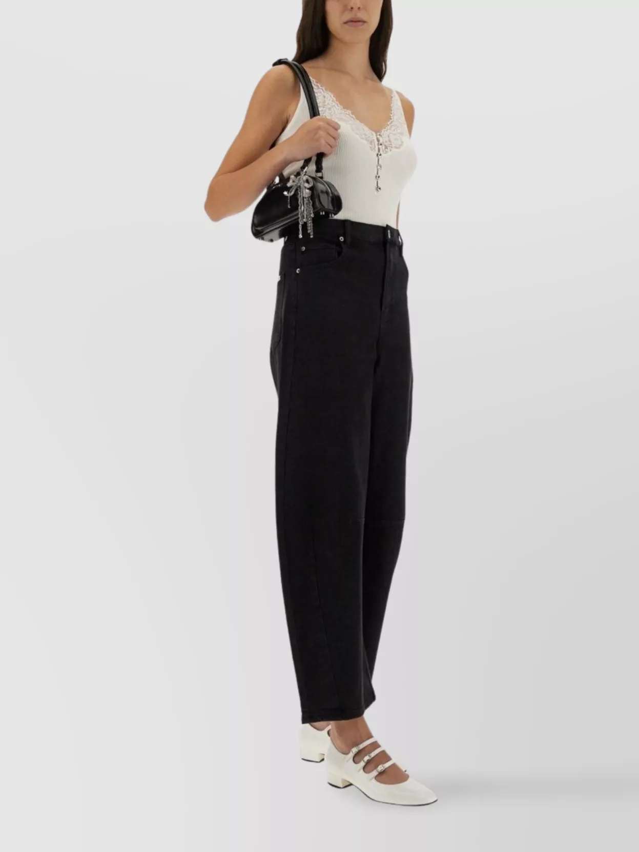 Self-Portrait Ribbed Lace-Trim V-Neck Tank Top