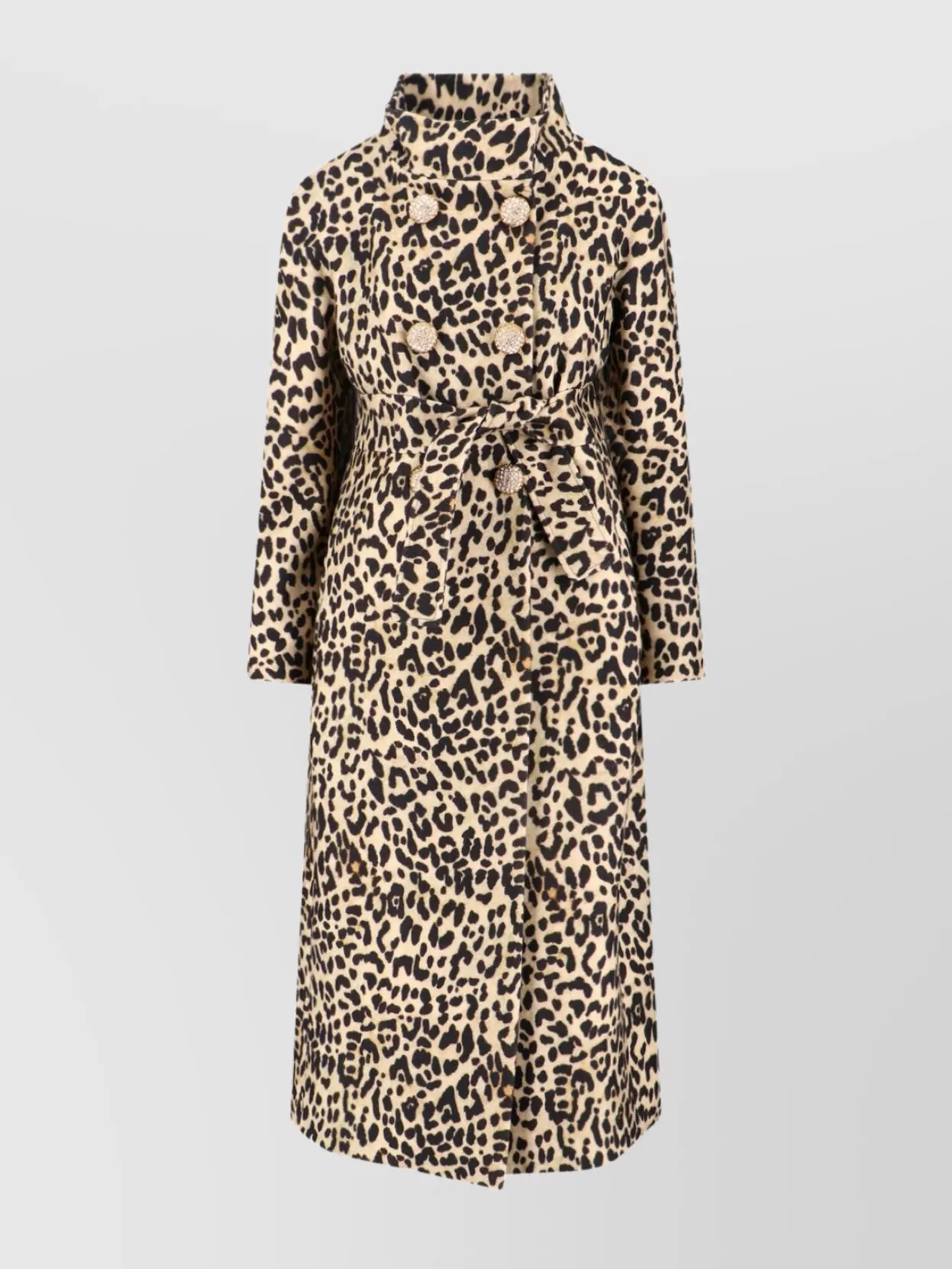 Valentino Animal Print Long Jacket With Belted Waist In Brown