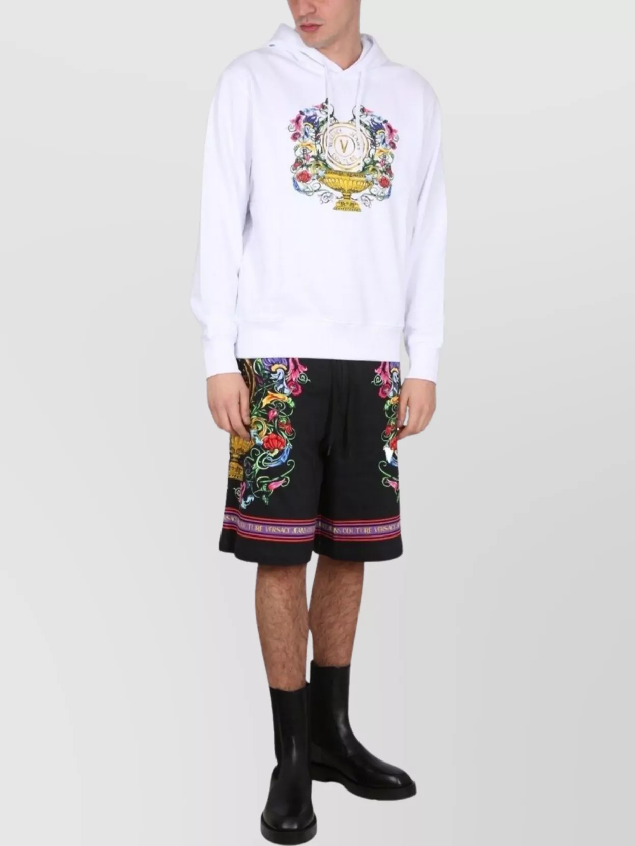 Shop Versace Jeans Couture Logo Print Hooded Sweatshirt