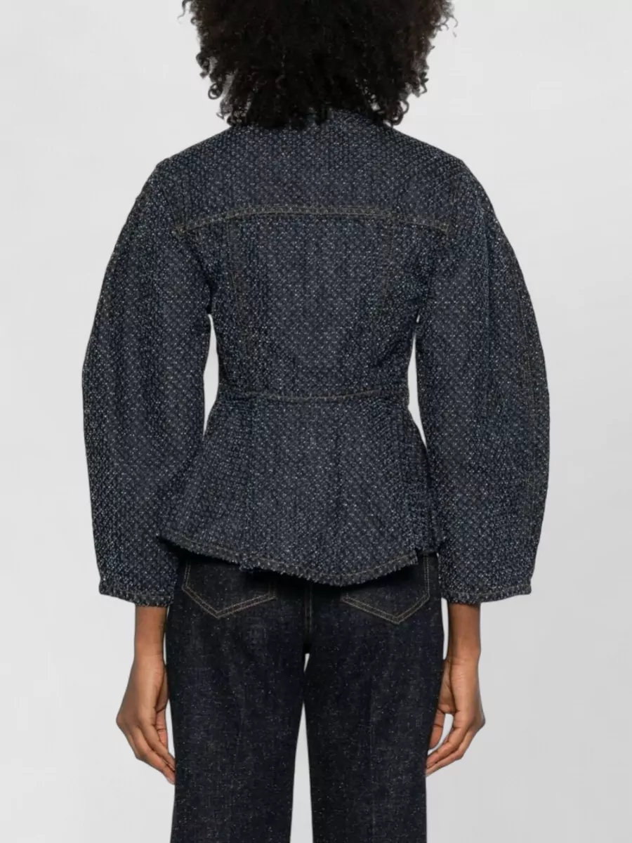 Ganni Denim Jacket Peplum Hem Long Sleeves Pockets
