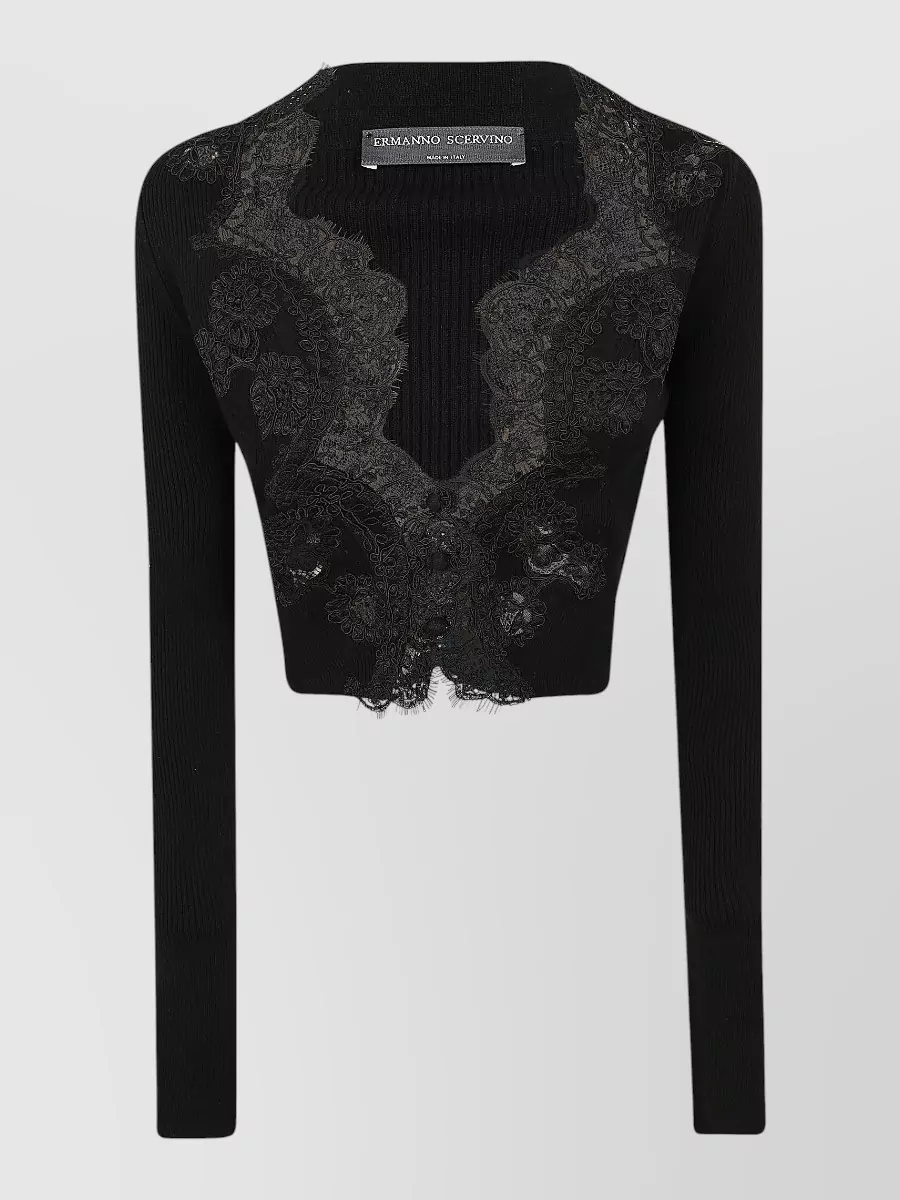 Ermanno Scervino Cropped cardigan lace detail long sleeves | The