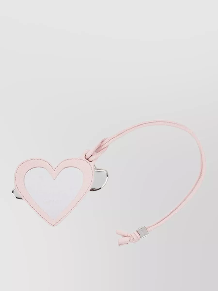 Ganni Heart Mirror Charm Keychain Wrist Strap In Pink