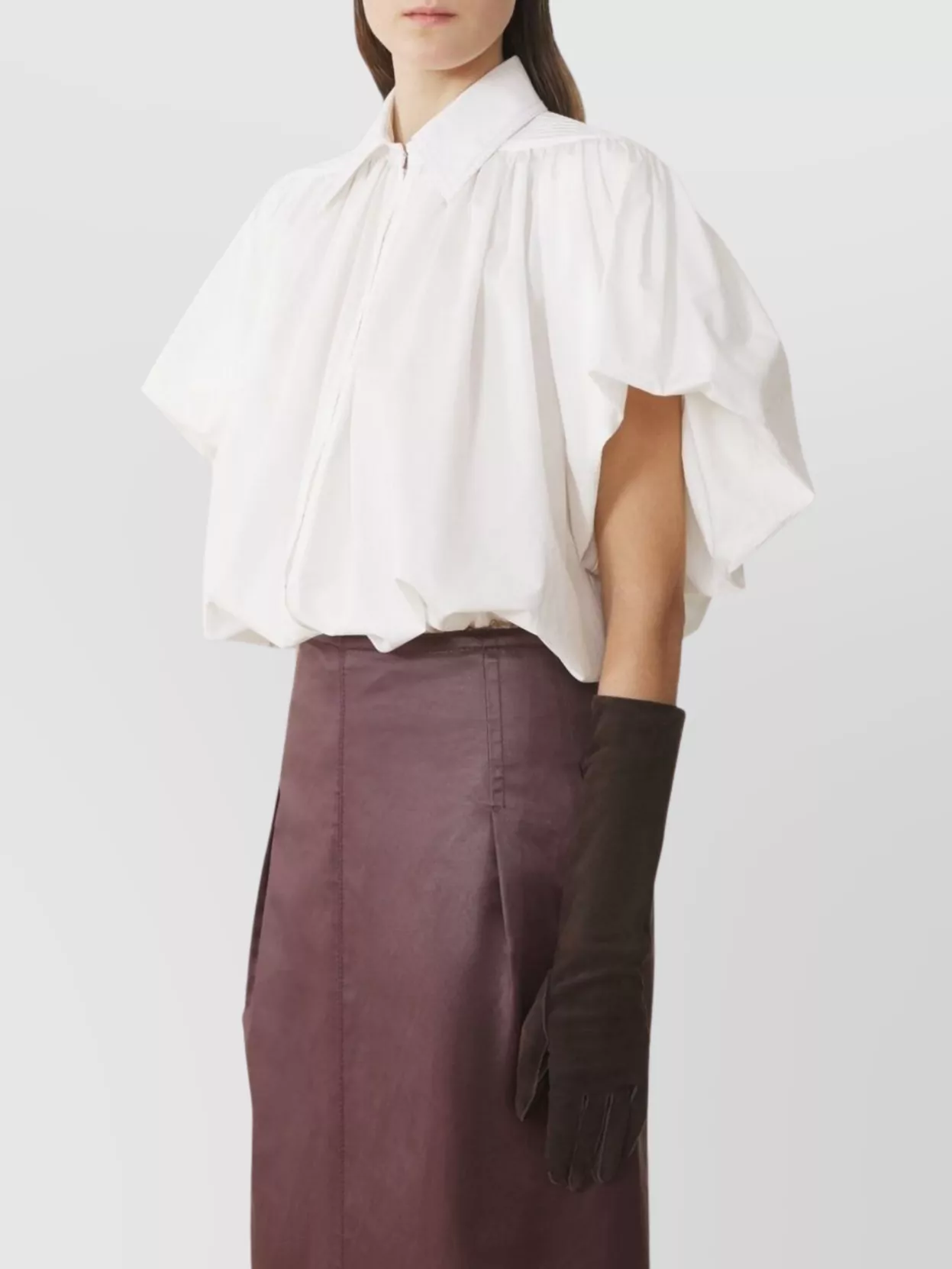 Lanvin Puff Sleeve Collared Top With High-low Hem In White